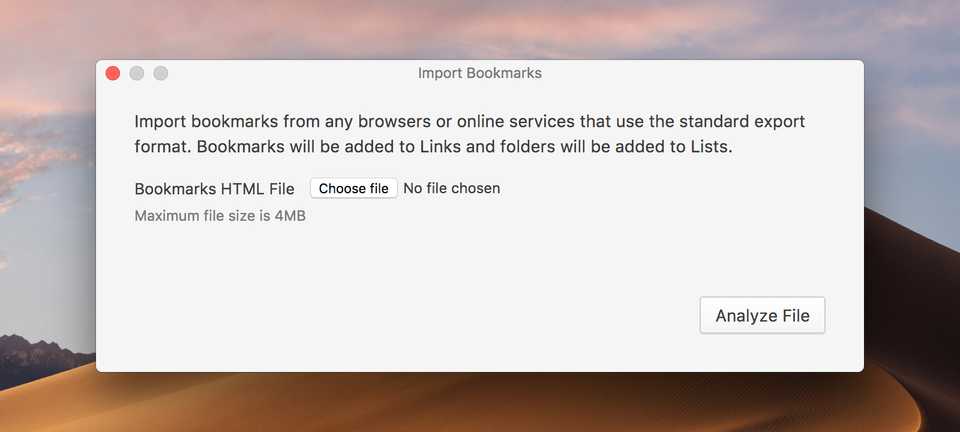 Import Bookmarks Window